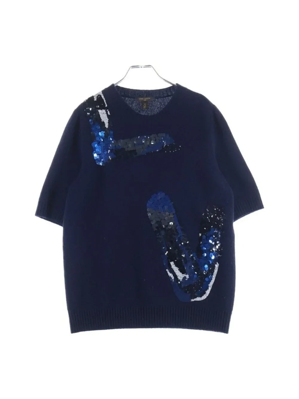 Louis Vuitton LV Logo Sequin Short Sleeve Knit Navy Sweater